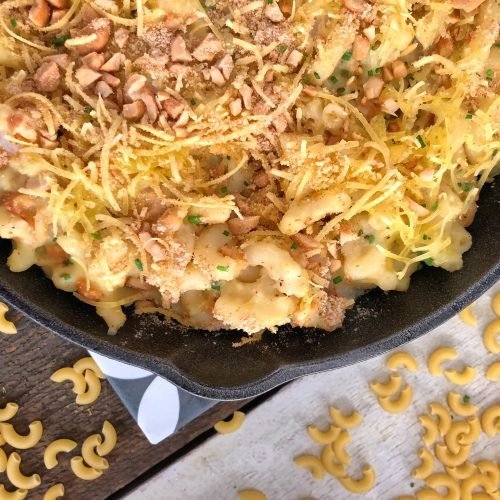 Νηστίσιμα mac and cheese με κρεμώδη σάλτσα κάσιους και ζουμερές γαρίδες, τυρένια υφή χωρίς γαλακτοκομικά