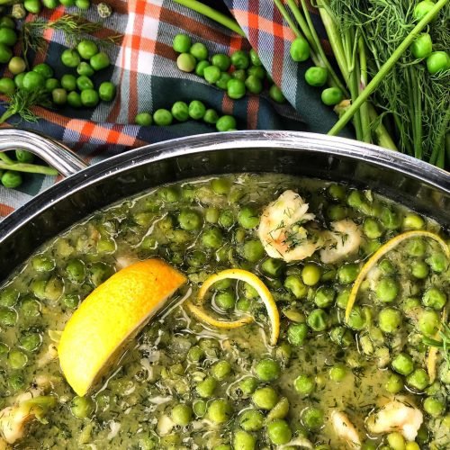 Λεμονάτος αρακάς με ζουμερές γαρίδες και φρέσκα μυρωδικά, ανοιξιάτικο πιάτο κατσαρόλας