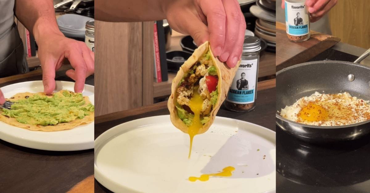 Brunch με αυγά φέτα και τορτίγια σε πιάτο