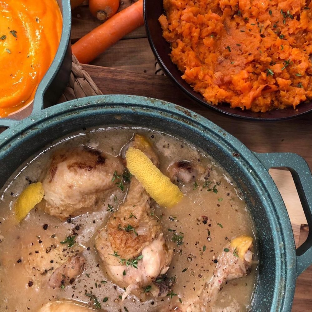 Λεμονάτο κοτόπουλο με πουρέ καρότου