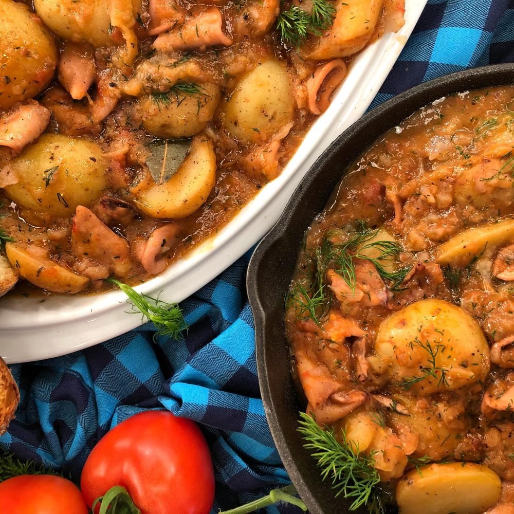 Καλαμάρια με Πατάτες Γιαχνί | Λάμπρος Βακιάρος