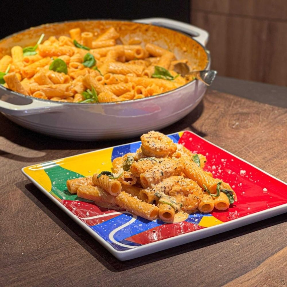 Κρεμώδη Ζυμαρικά Light με Γαρίδες, Παρμεζάνα και Σπανάκι