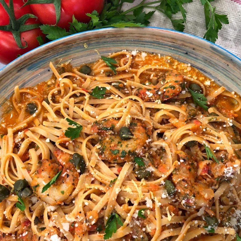 ligouiniΚαλοκαιρινά λιγκουίνι με γαρίδες και μυρωδικάμε γαρίδες