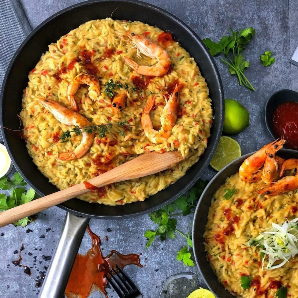 νηστίσιμο κριθαρότο με γαρίδες